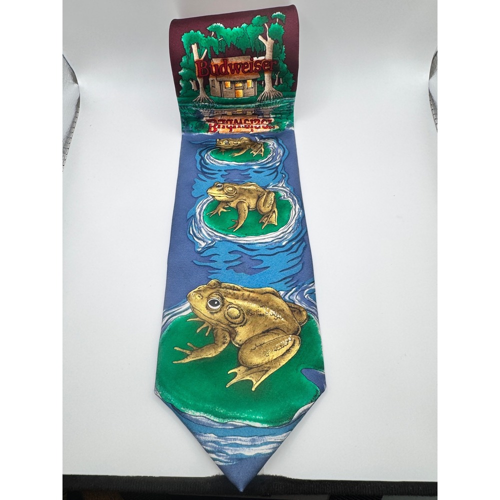Vintage 1995 Budweiser Frogs on Lily Pads Novelty Beer‎ Necktie Statement